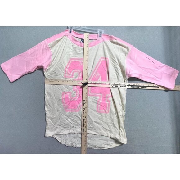 S Jersey-Type Shirt Girls M Medium Pink Tee Short 3/4 Sleeve Shirt Kids - Picture 3 of 8